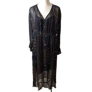 Ne Quittez Pas Womens Maxi Dress Size Small Black Chiffon Floral Pure Rayon Slip